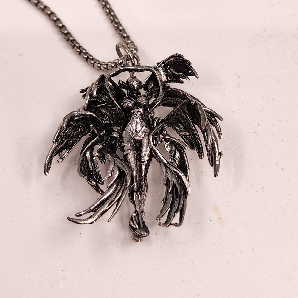 Unbranded Gothic Dark Silver Tone Winged Fairy Demon Pendant Necklace Fantasy